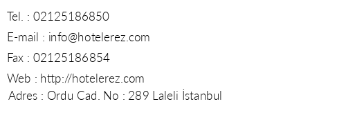 Erez Hotel telefon numaralar, faks, e-mail, posta adresi ve iletiim bilgileri